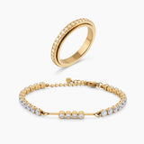 gold tennis eternity jewellery stack